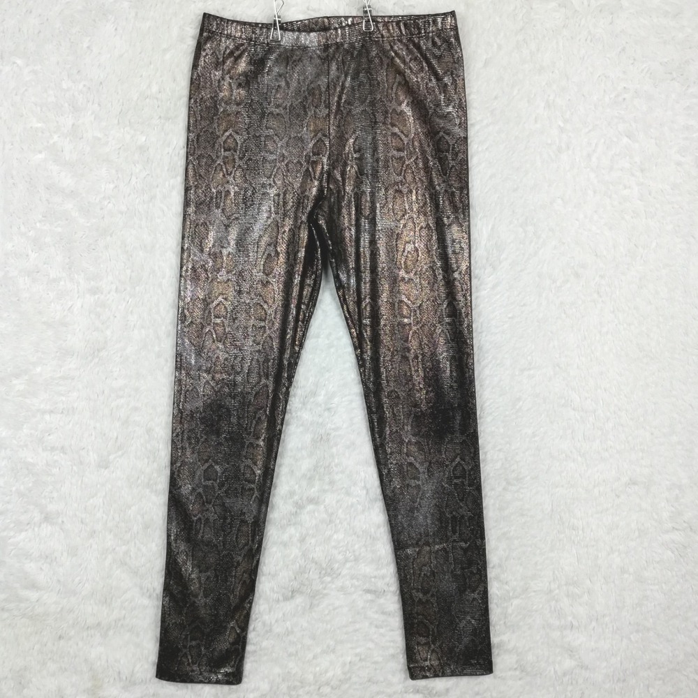 MNG Mango Womens Pants Legging Snake Print Metallic‎ Silver Gold Pull On High S